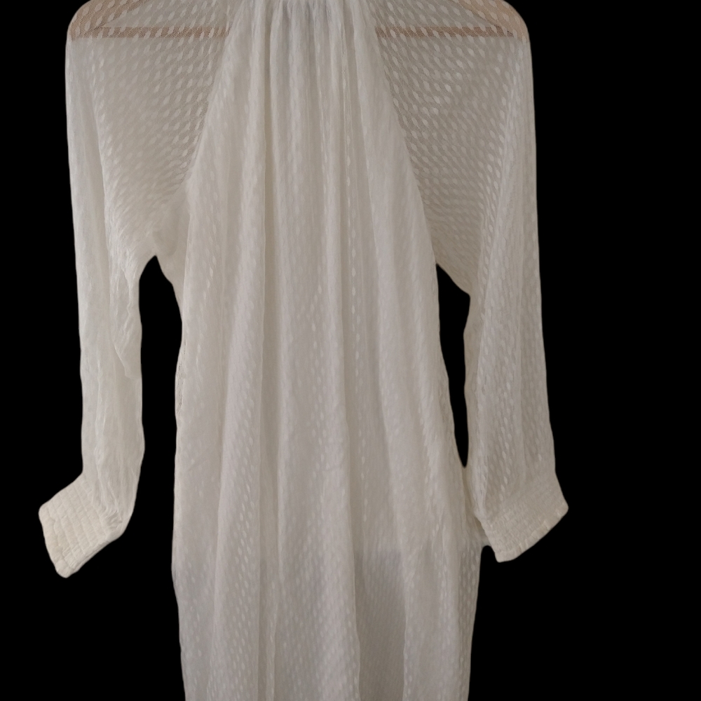 NWT Nina Leonard Dress L Sheer Mock Neck Long Sleeve Dotted Overlay In Ivory - Picture 3 of 10